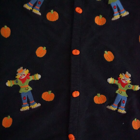 Vintage BellePointe Black Pumpkin Scarecrow Cotton Halloween Holiday Cardigan L - Picture 7 of 11